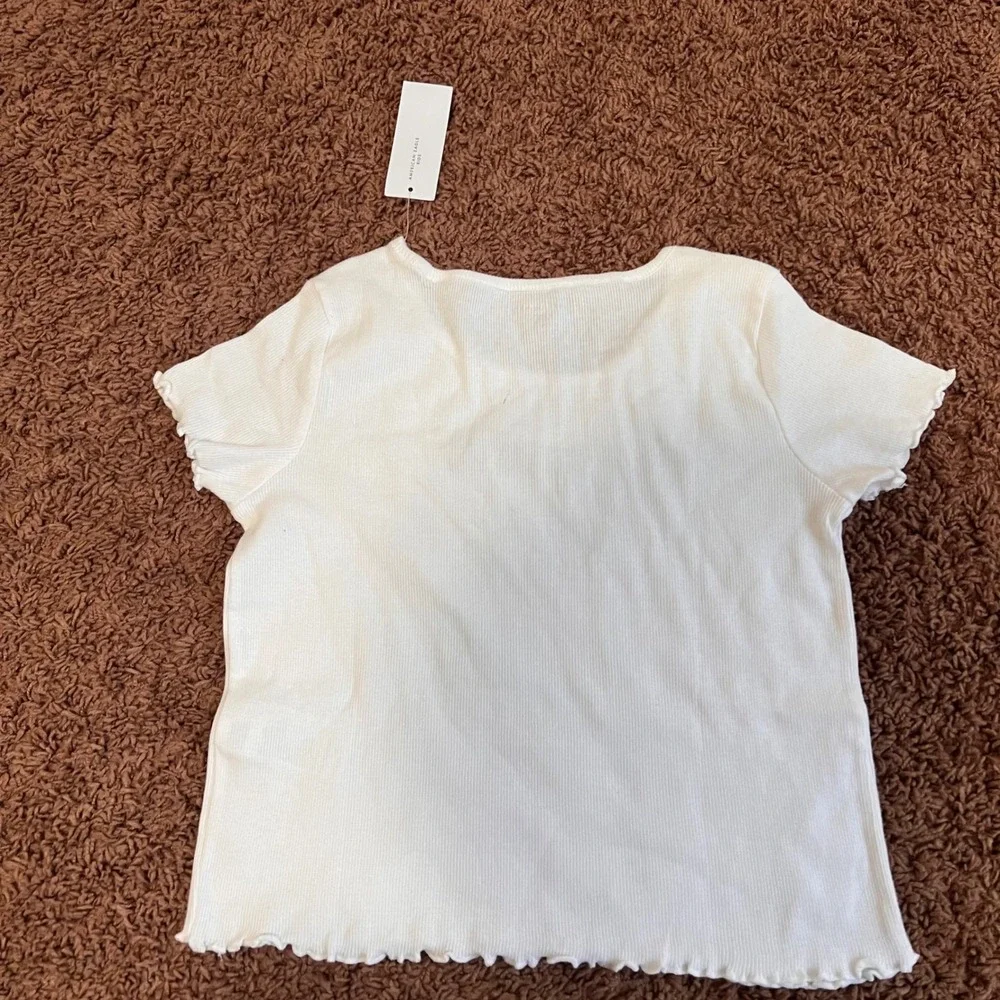 American Eagle Kids White Butterfly Graphic Ribbed‎ Lettuce Hem Crop Top Size 12